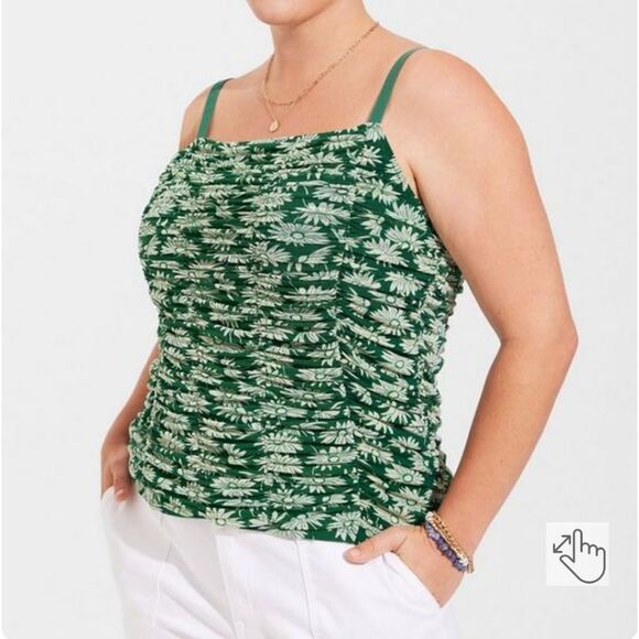 Torrid -236 Stretch Mesh Cropped Shirred Cami Top Green Women's Plus size 2 - 2X - Picture 1 of 6